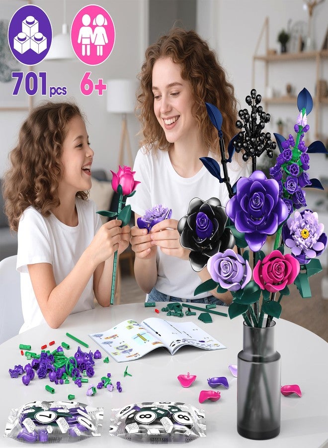 Ancesfun Purple Rose Building Blocks Set for Kids, 701PCS Flower Bouquet Toy, DIY Artificial Plant Gift for Girls, Women, Valentine's Day, Birthday, Mother's Day, Halloween Home Decor - Image 5